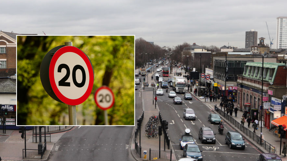 20mph road sign and an aerial view of Newham