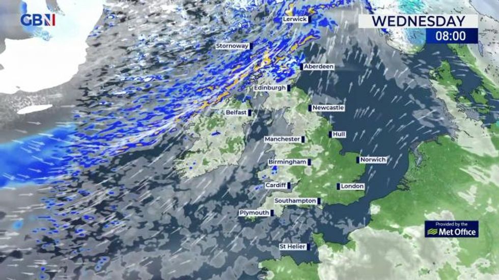 UK weather: Rain moving south followed by blustery wintry showers