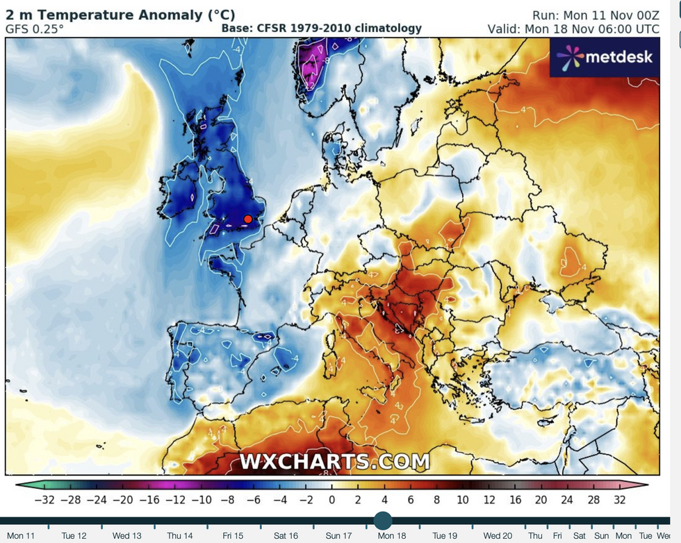 2m Temperature anonmaly - Britain braces for bitter Polar blast as Arctic chill looms