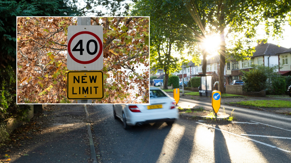 40mph sign and A road