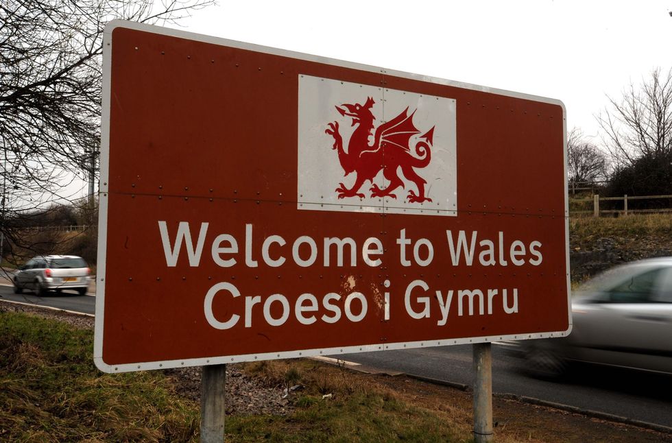 A bilingual 'Welcome to Wales' sign