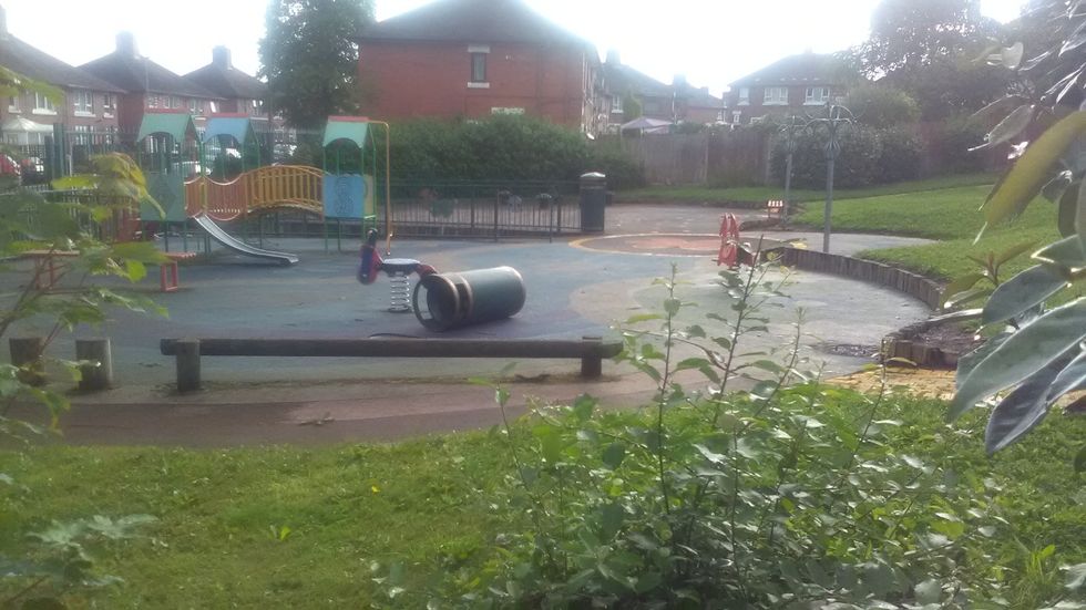 A bin overturned in Millennium Garden