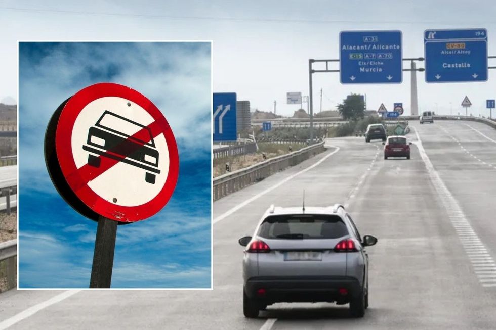 A car ban sign and a vehicle driving in Spain