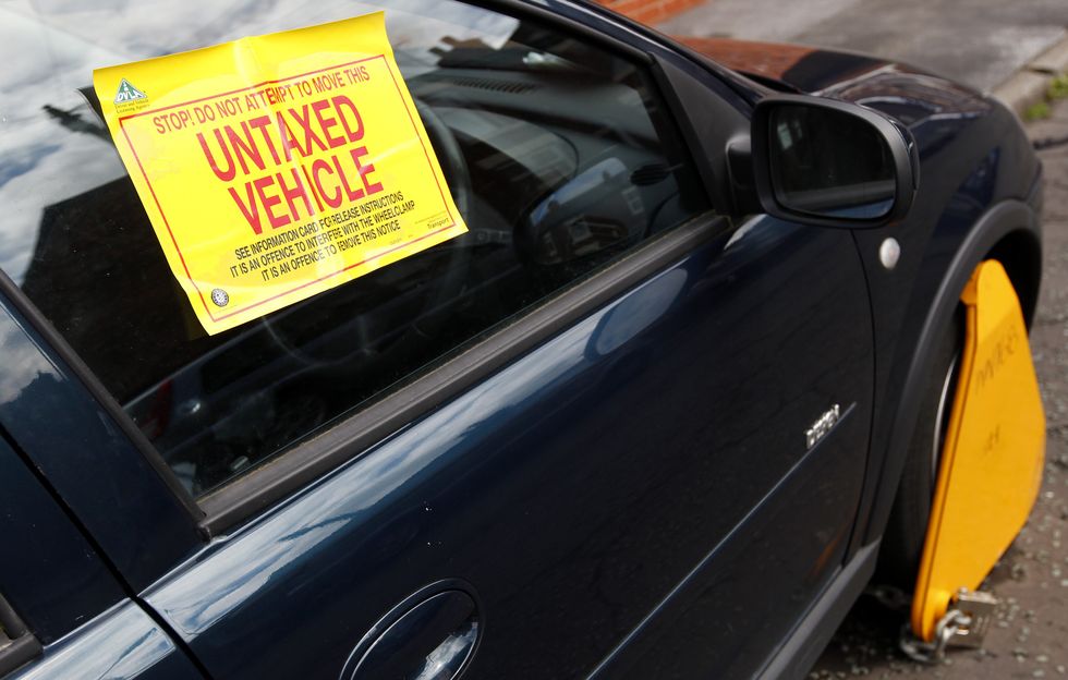 A clamped car which hasn't been taxed