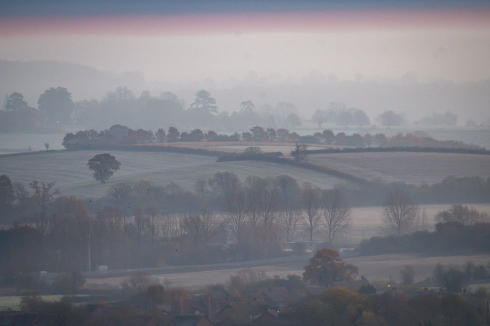 A cold and foggy morning over Burton Dassett Hills Country Park in Warwickshire.