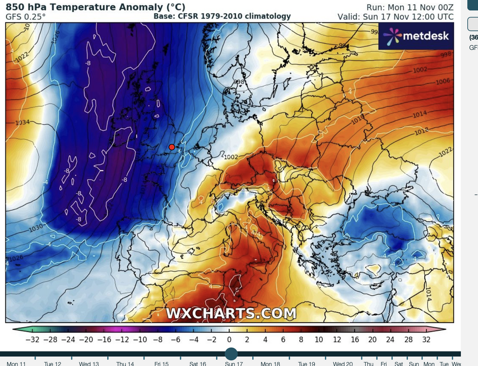 A cold front crossing the UK will bring more unsettled weather and perhaps a dusting of snow