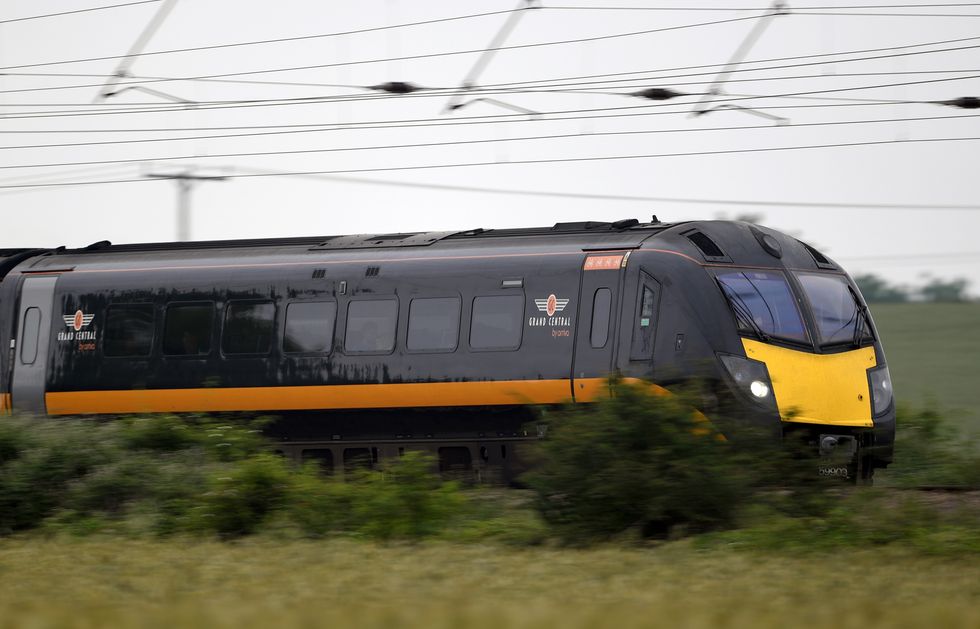 A Grand Central train passes through Sandy in Cambridgeshire.