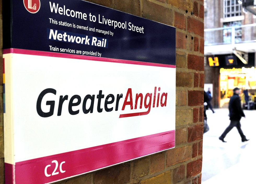 A Greater Anglia sign at Liverpool Street Station, London