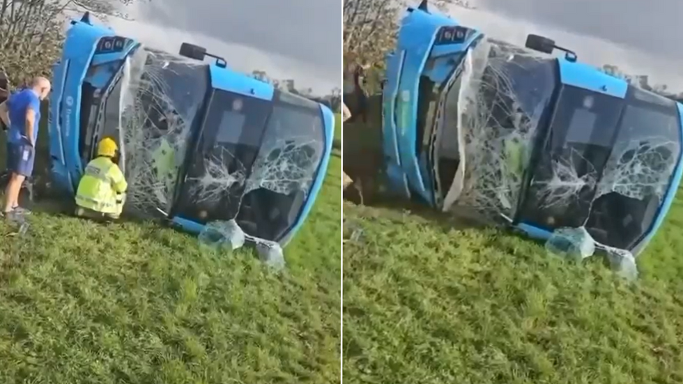 A 'major incident' was declared after the bus overturned