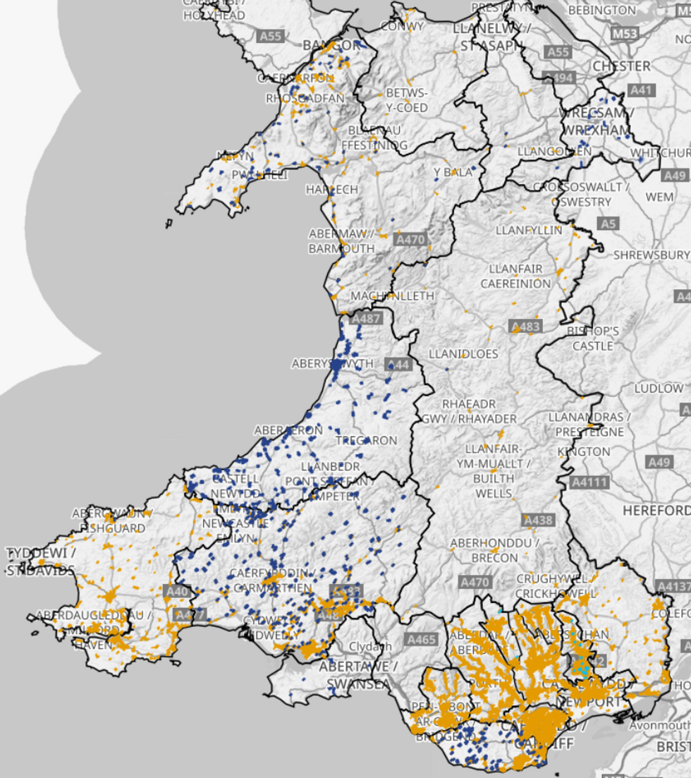 A map of 20mph speed limit changes in Wales after September 17, 2023