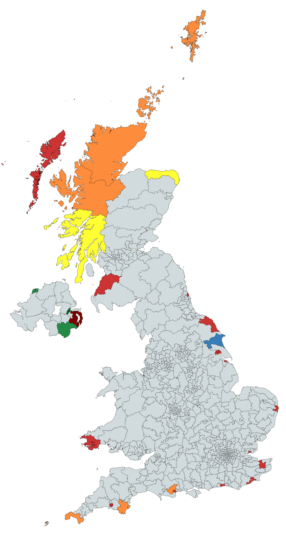 A map of the coastal constituencies most likely to miss out