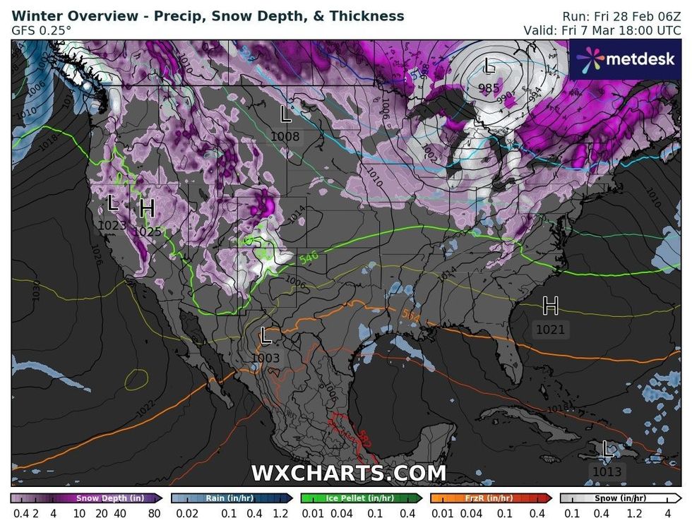 A map of winter weather sweeping America on March 8