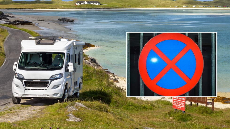 A motorhome and no parking sign