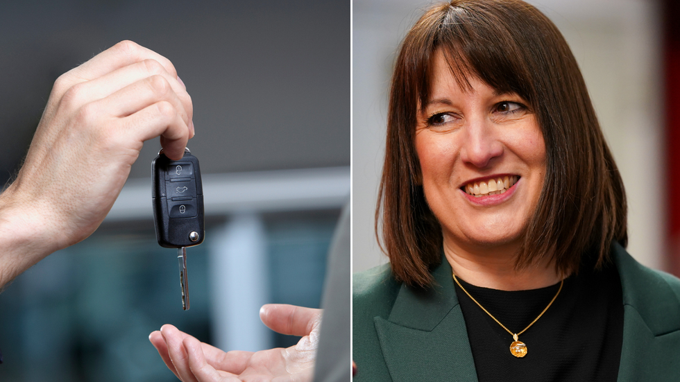 A person handing car keys to someone else and Chancellor Rachel Reeves