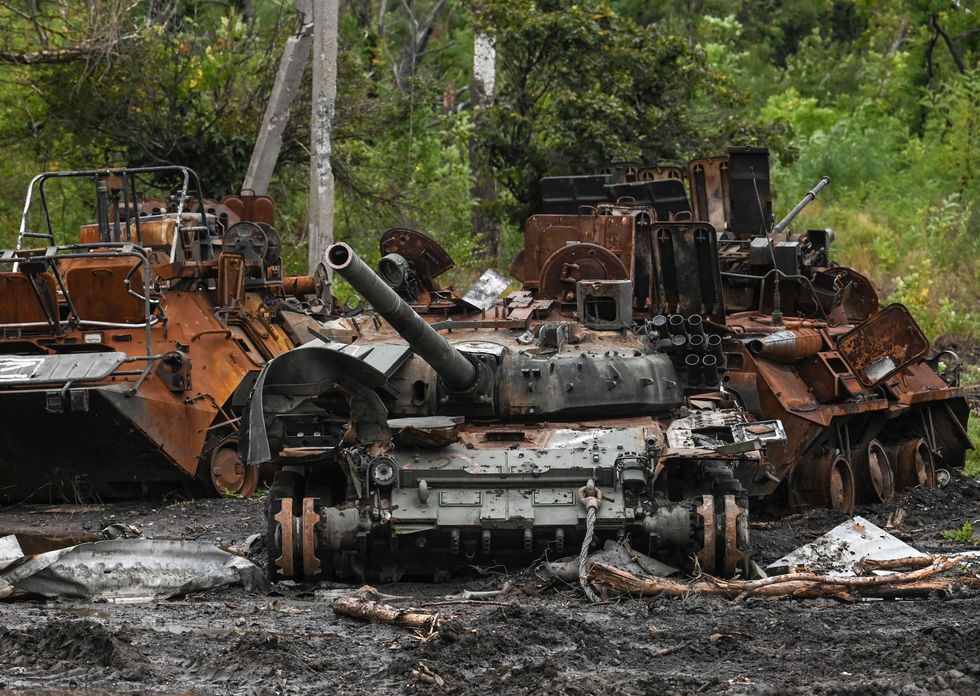 A photo of a destroyed Russian tank