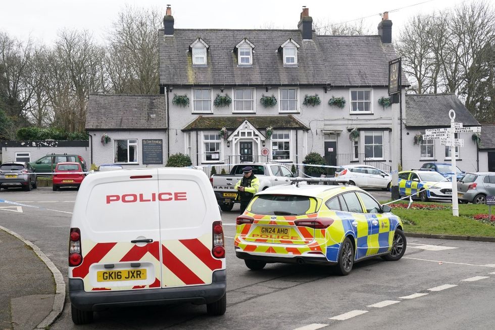 A police cordon outside the Three Horseshoes pub in Knockholt, Sevenoaks in Kent