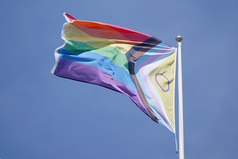 A Pride flag seen above Twickenham, London