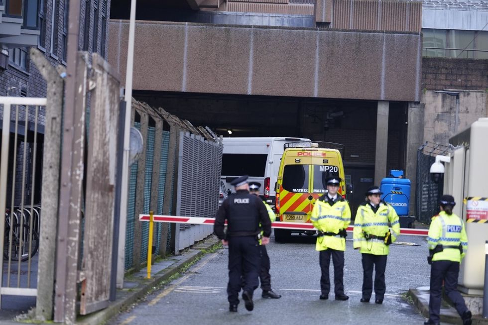 A prison van believed to contain Axel Rudakubana arriving at Liverpool Crown Court