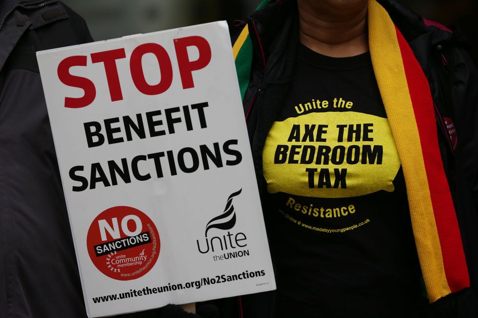 A protest outside the Department for Work and Pensions in London, as part of a national day of action organised by Unite,