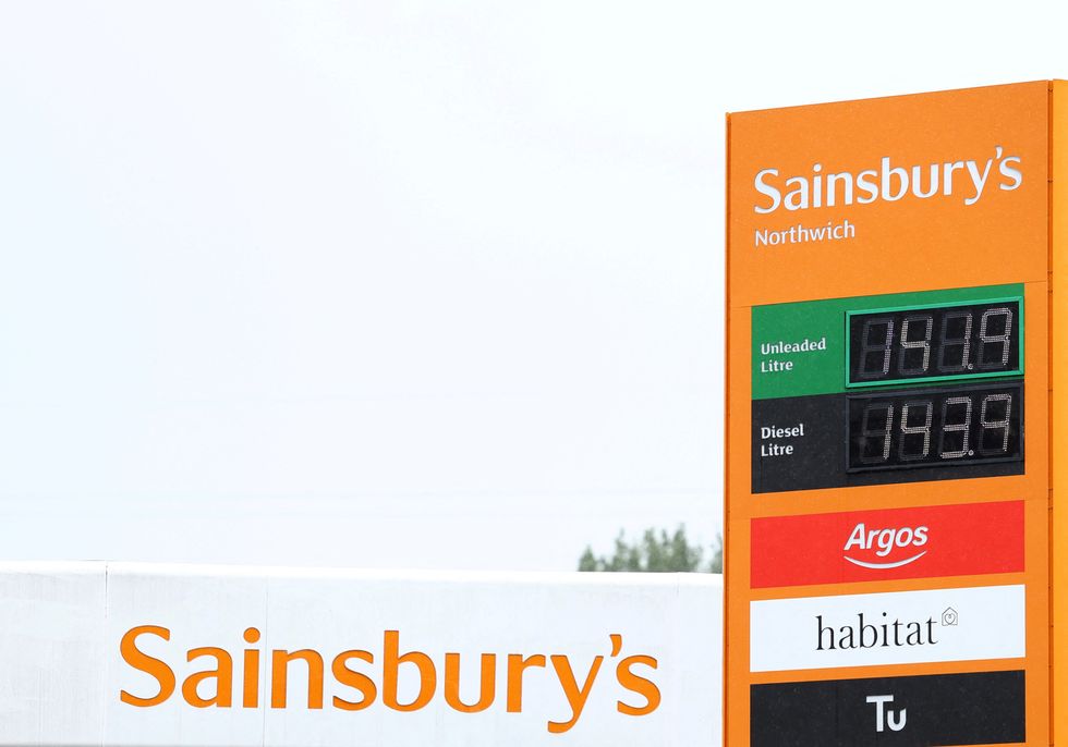 A Sainsbury's petrol station displaying the fuel prices.