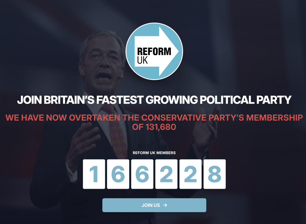 A screengrab of Reform UK's membership tally