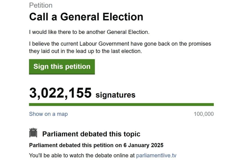 A screenshot of a petition the demanding General Election