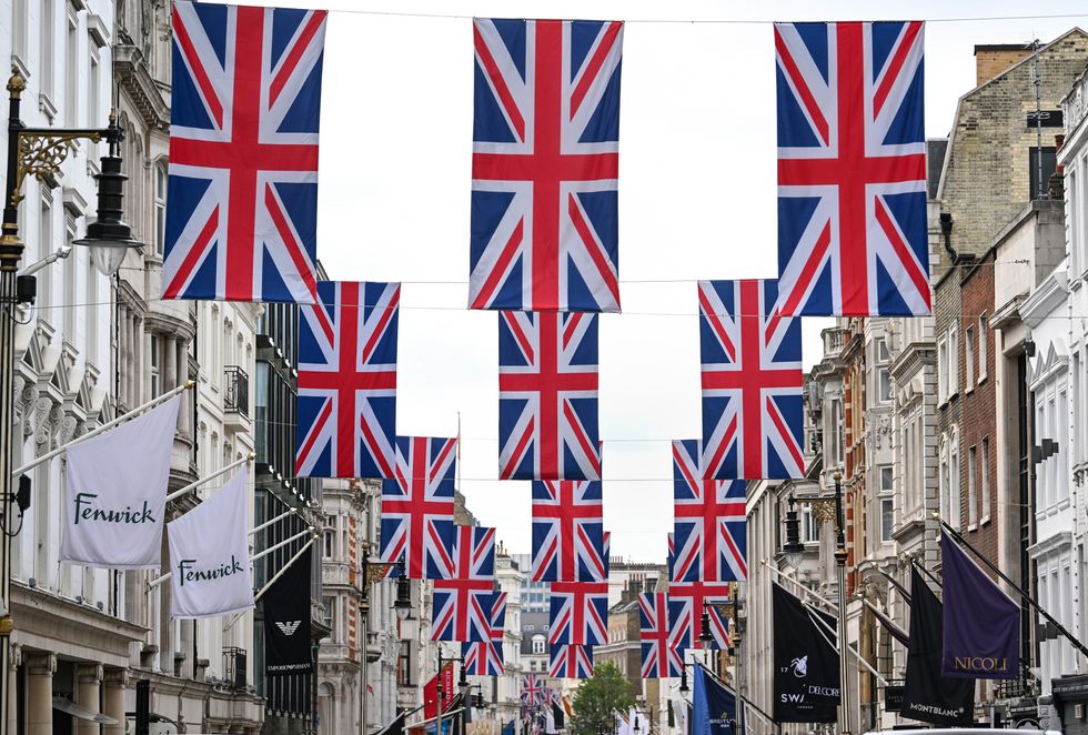 A view of Bond Street as it is decorated with 247 Union flags