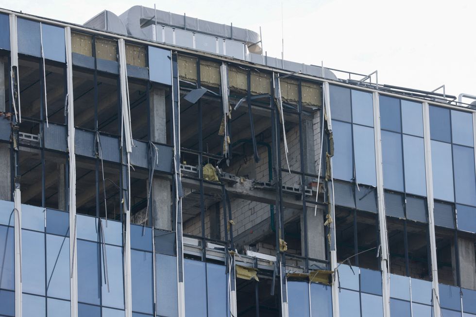 A view shows a damaged building following a reported drone attack in Moscow