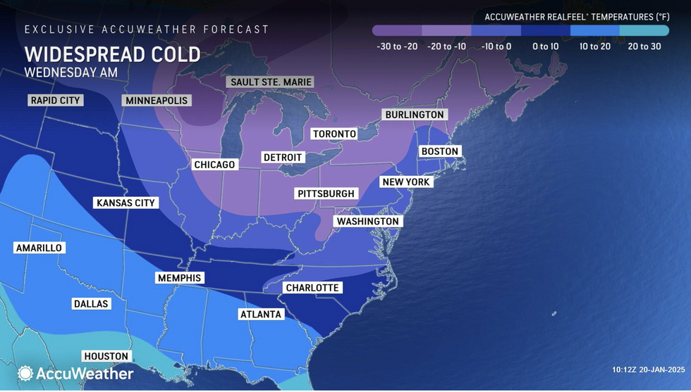 AccuWeather map shows widespread cold over most of US