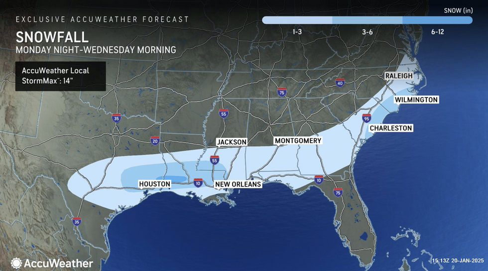 AccuWeather map u200bshowing east coast has been hit by snowfall this week