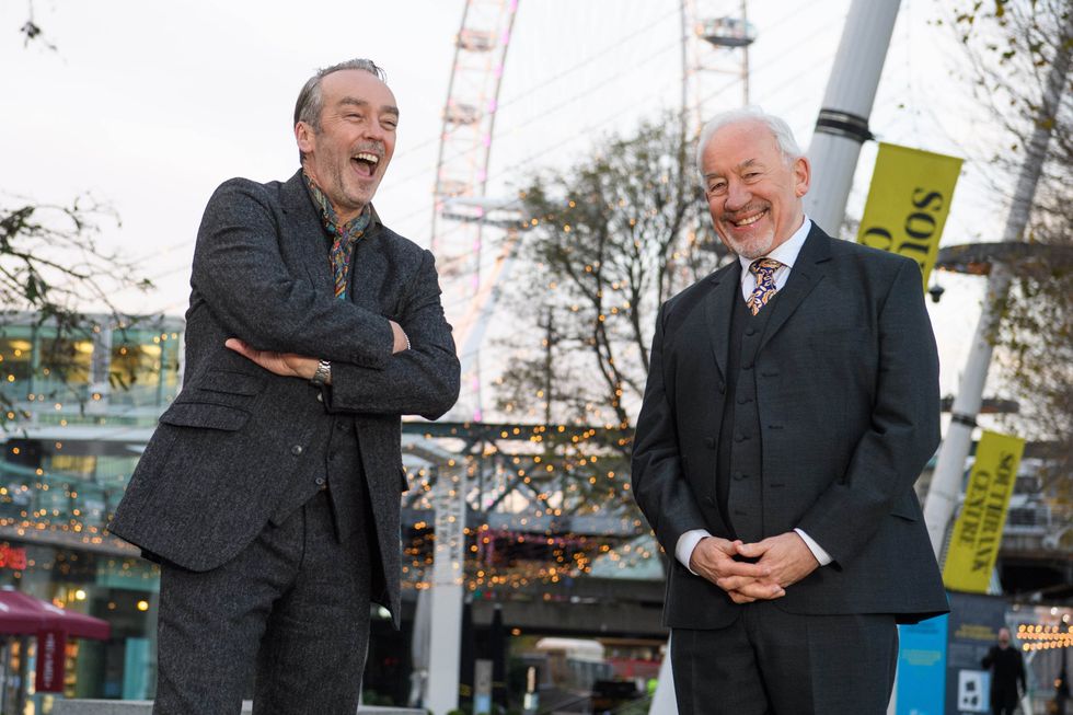 Actors John Hannah (left) and Simon Callow at London's Southbank, the same location as the Charles and Carrie 'I love you' scene from the movie Four Weddings and a Funeral