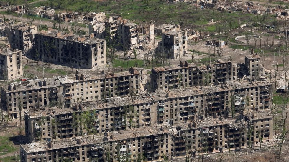 Aerial view shows destroyed buildings as a result of intense fighting, amid the Russian invasion, in Bakhmut, Ukraine