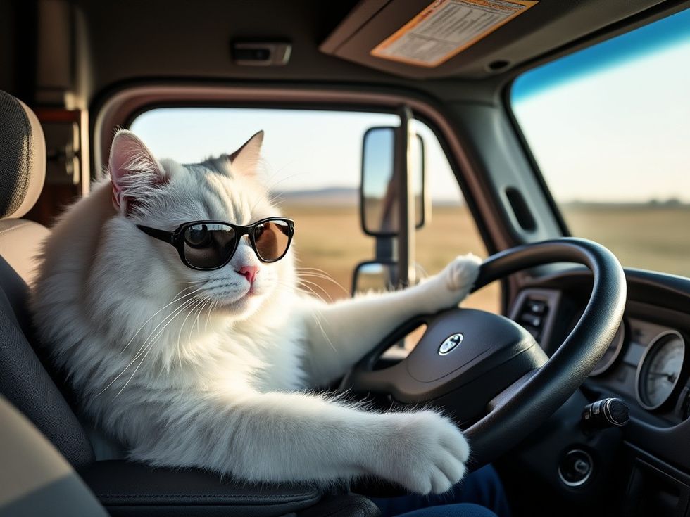 ai generated image of a cat driving a vehicle