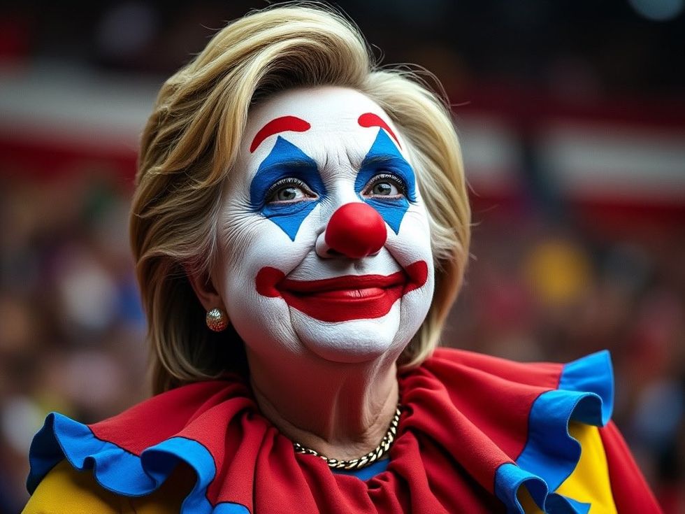 ai generated image of hilary clinton wearing clown makeup