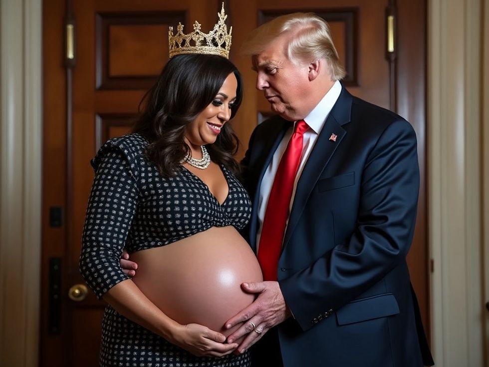 ai generated image of kamala harris and donald trump pregnant with a child