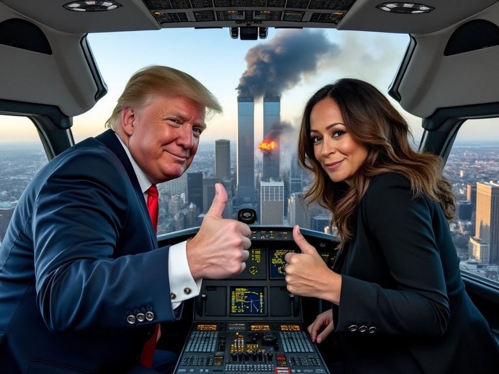 ai image from grok 2 of donald j trump and kamala harris in a cockpit