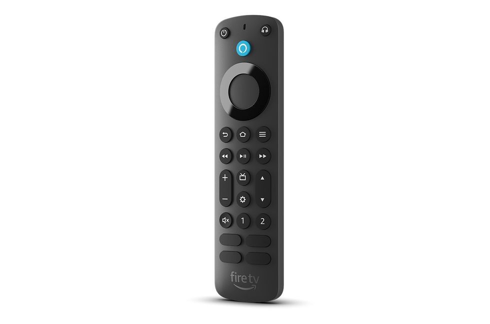 alexa voice pro fire tv remote control pictured on a white background