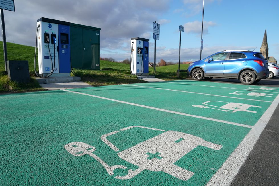 An electric car charging 