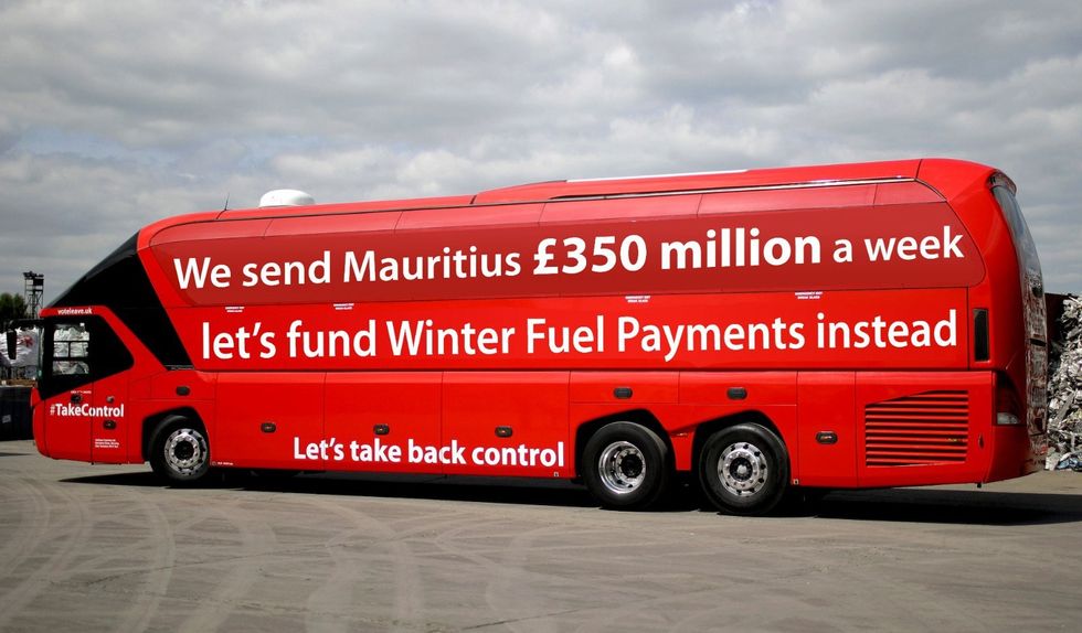 An image of the mocked up Vote Leave bus