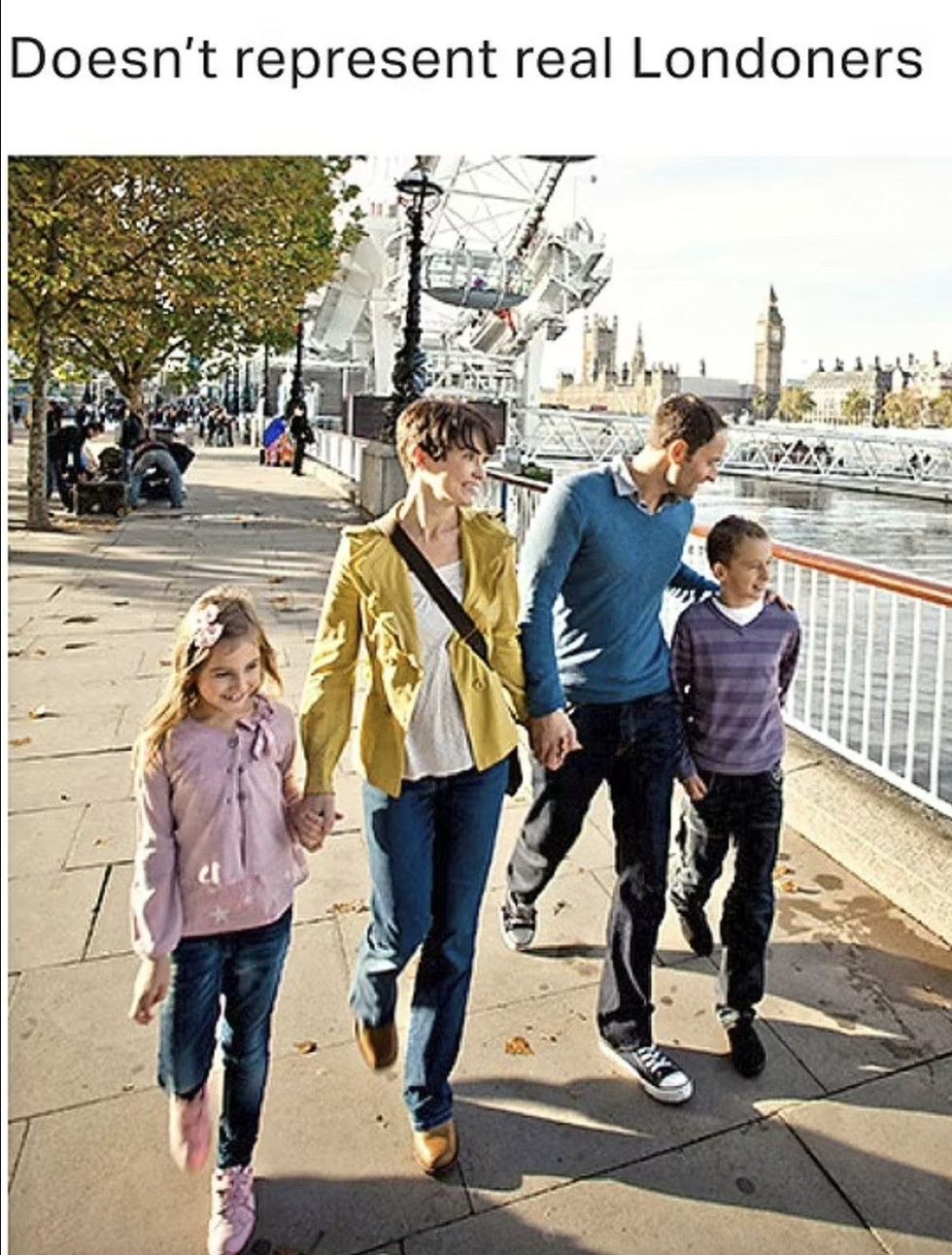 An image showing a white family holding hands along the banks of the Thames near the London eye was found to have fallen short of representing residents across the capital