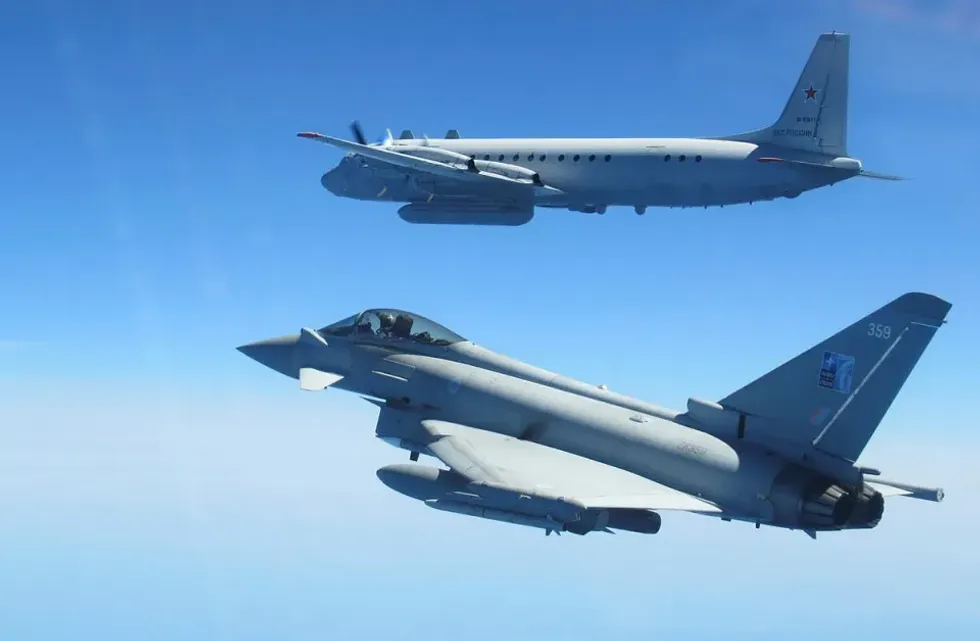 An RAF Typhoon swoops on a Russian aircraft