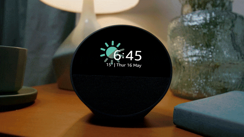 animated gif showing the new echo spot with colour themes