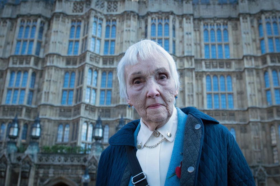 Anne Puckridge who has a frozen state pension outside of Parliament