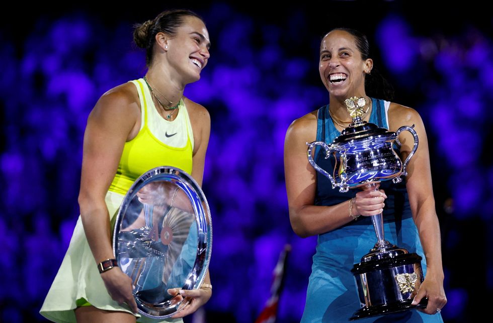 Aryna Sabalenka returned to the court for the trophy ceremony