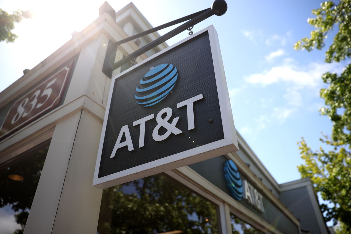 At&T sign displayed outside a store in the United States 