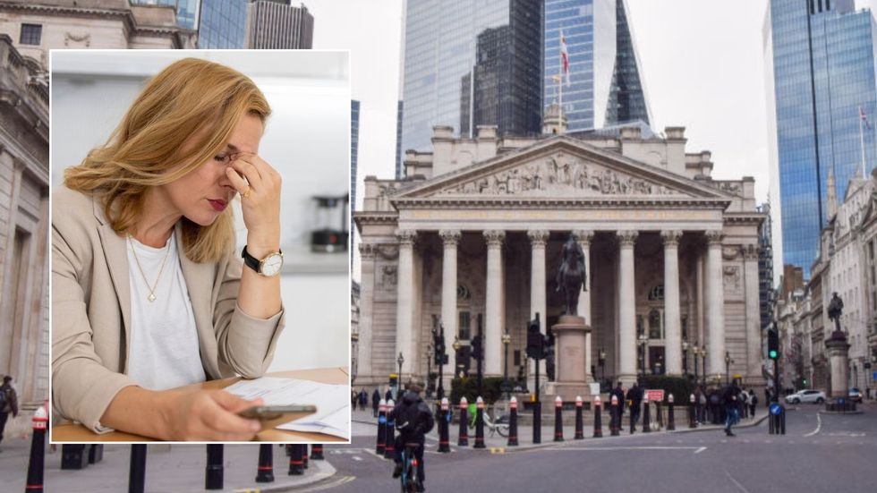 Bank of England and upset woman