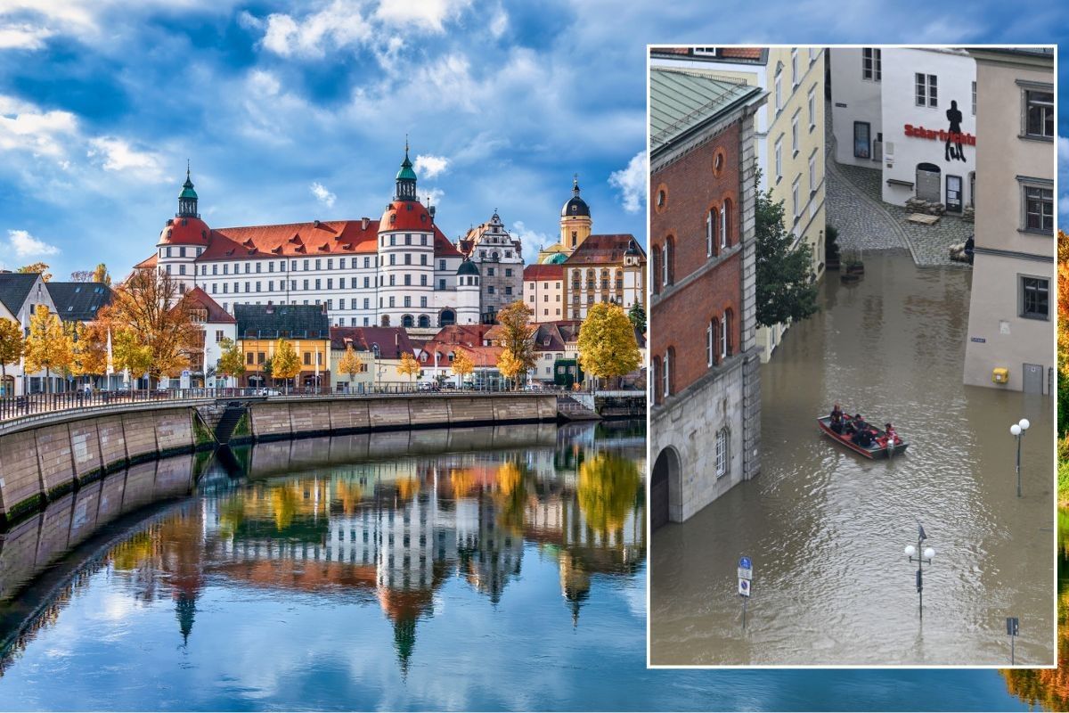 Bavaria, Germany / Flooded street in Bavaria