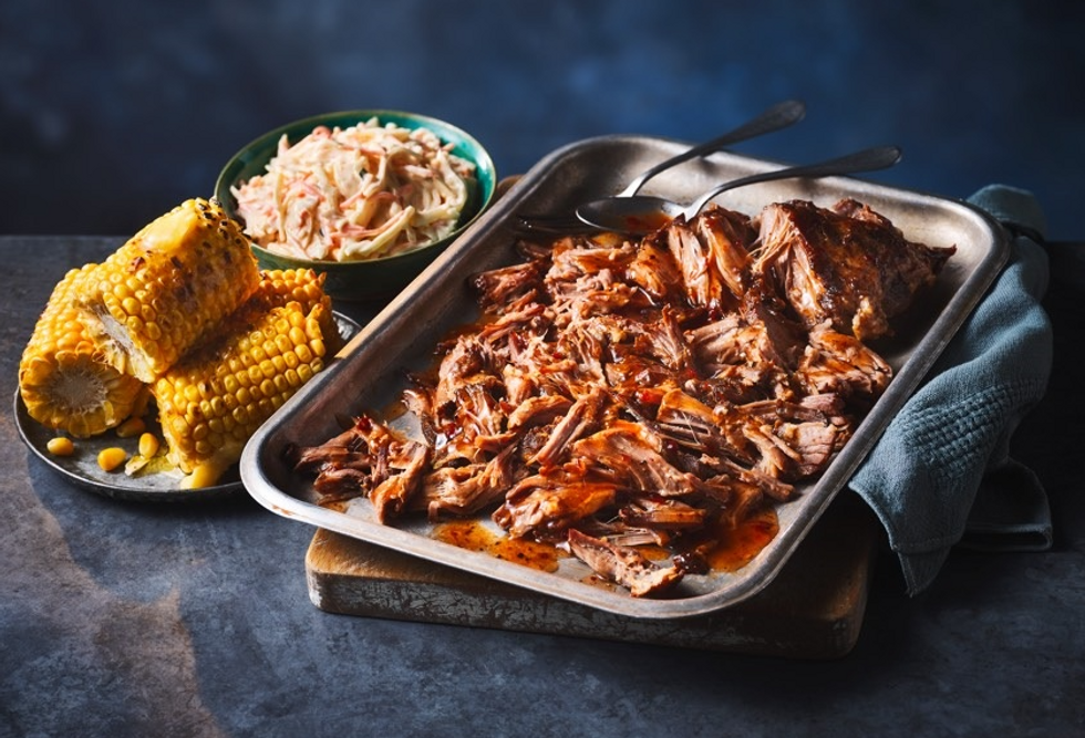 BBQ pork coleslaw and corn on the cob