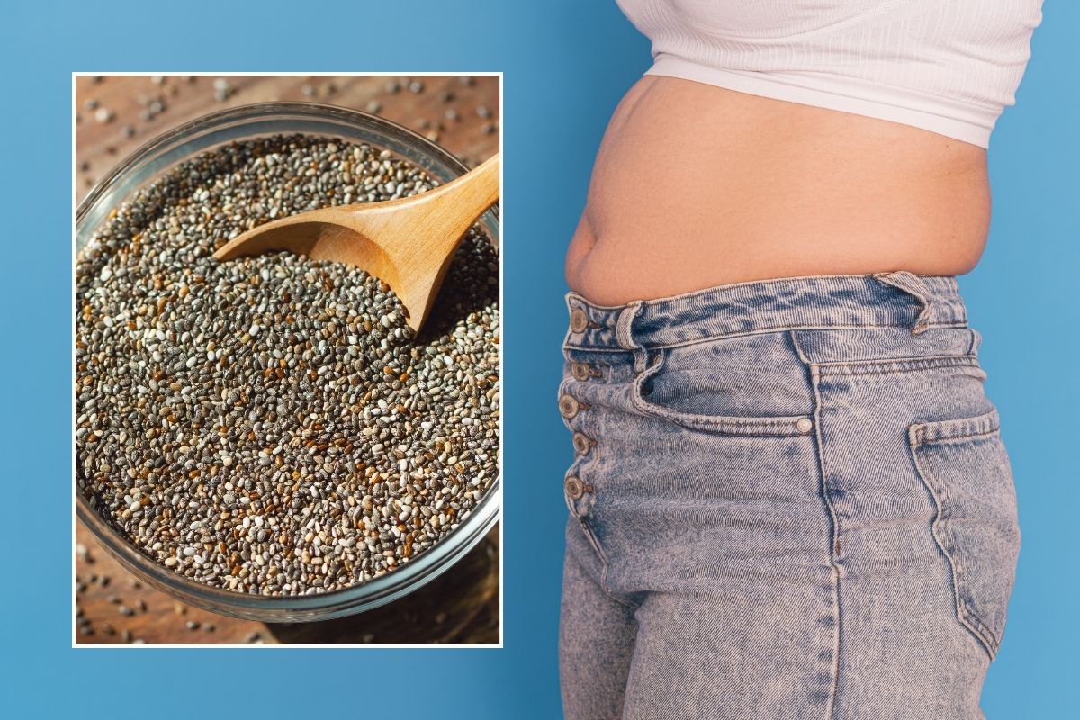 belly fat stock image and chia seeds 