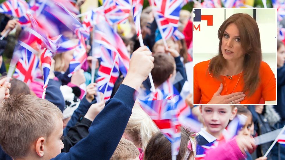 Bev Turner, children with Union Jack flags